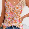 Sky Blue Adjustable Spaghetti Straps Boho Floral Tank Top