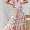 Orange Boho Floral Print Sleeveless Tiered Maxi Dress