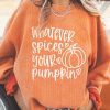 Orange Pumpkin Letter Print Oversized Corduroy Sweatshirt