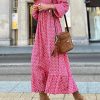 Rose Printed Ruffled Hem Long Dress