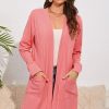 Stay Cozy And Fashionable With This Pink Open Front Pocketed Knit Cardigan