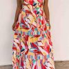 Multicolor Bohemian Abstract Print Tie Straps Maxi Dress