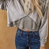 Gray Expose Seam Knitted Patchwork Cropped Top