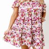 Multicolor Plus Size Floral Print Short Sleeve Ruffle Shift Dress