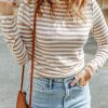 Striped Print Textured Knit Long Sleeve Tee - Stylish And Comfortable Women's Top