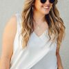 White V Neck Open Back Sleeveless Plus Size Top