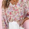 Floral Print Buttoned Puff Sleeves Shirt