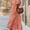 Ethnic Geometry Print Bubble Sleeve Maxi Dress