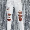 White Distressed Ripped Holes High Waist Skinny Jeans