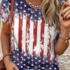 Red American Flag Inspired Bleached Print Short Sleeve Tee