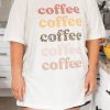 Beige Coffee Letter Print Vintage Plus Size T-shirts