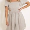 Beige Fake Two-Piece Cutout Ruffle Flowy Dress