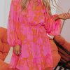 Rose Abstract Printed Puff Sleeve Ruffle Flowy Dress