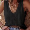 Black Lace Crochet Open Back U Neck Tank Top