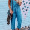 Sky Blue Button Drawstring High Waist Sleeveless Cropped Jumpsuit