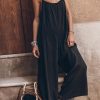 Black Frilled Neckline Backless Wide Leg Jumpsuit