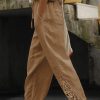 Khaki Lace Splicing Drawstring Casual Cotton Pants