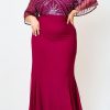 Red Sequin Mesh Open Back Plus Size Maxi Dress