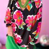 Black Flower Print Puff Sleeve Blouse - Versatile And Feminine