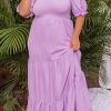 Purple Ruffled Smocked Off Shoulder Plus Size Maxi Dress