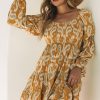 Yellow Boho Paisley Long Sleeve Floral Dress