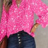 Pink Split Neck Fall Printed Crinkled Blouse