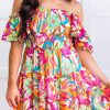 Multicolor Boho Off-shoulder Smocked Tiered Floral Dress