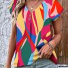 Multicolor Abstract Print Button V Neck Blouse