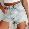 Sky Blue Distressed Raw Hem High Waist Denim Shorts