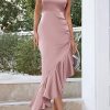 Pink Asymmetric One-shoulder Ruffle Cocktail Party Dress