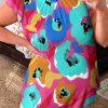 Multicolor Plus Size Watercolor Floral Print Frill Neck Blouse