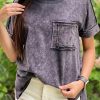 Gray Vintage Mineral Wash Pocketed Tee With Slits