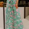 Green Boho Paisley Print Flowy Wide Leg Pants