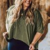 Green Plus Size Ripped Half Sleeve Blouse