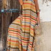 Stripe Tie Straps Loose V Neck Maxi Dress