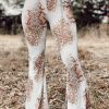 White Western Vintage Print High Waist Bell Pants