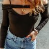 Black Cold Shoulder Cut-out Long Sleeve Bodysuit