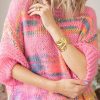 Rose Colorful Stripes 3/4 Sleeve Loose Sweater