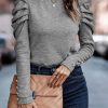 Gray Buttoned Puff Long Sleeve Sheath Top