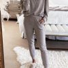 Gray Long Puff Sleeve Top Pocketed Casual Two Piece Set