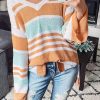 Women's Multicolor Colorblock Stripe Long Sleeve Split Sweater