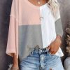 Multicolor Waffle Colorblock Long Sleeve Oversized Top