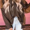 Brown Exposed Seam Patchwork Ribbed Knit Oversized Top