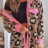 Leopard Ribbed Contrasting Trim Collared Jacket