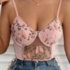 Seductive Pink Embroidered Butterfly Side Tie Bralette For Women