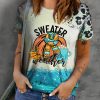 Sky Blue SWEATER Weather Pumpkin Graphic Abstract Print T Shirt