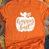 Women's Orange Happy Fall Pumpkin Graphic Short Sleeve Top