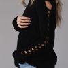 Black Braid Hollow-out Sleeves Knit Top