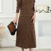 Women's Leopard Print Long Sleeve Split Dress