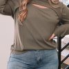 Green Plus Size Ribbed Mock Neck Peek-A-Boo Cut Out Top